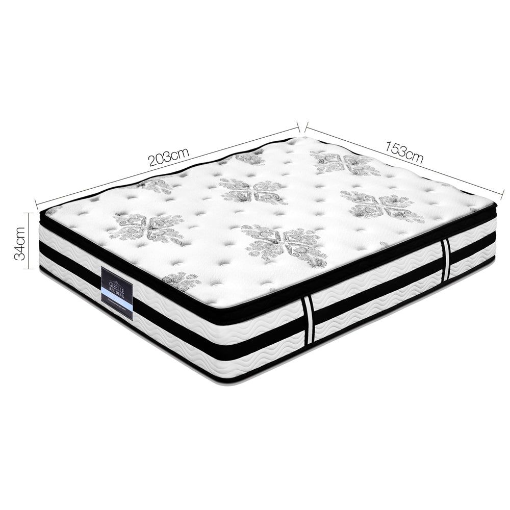 Queen 34cm Euro Top Pocket Spring Mattress Medium-Firm 5 Zone 450 Coils