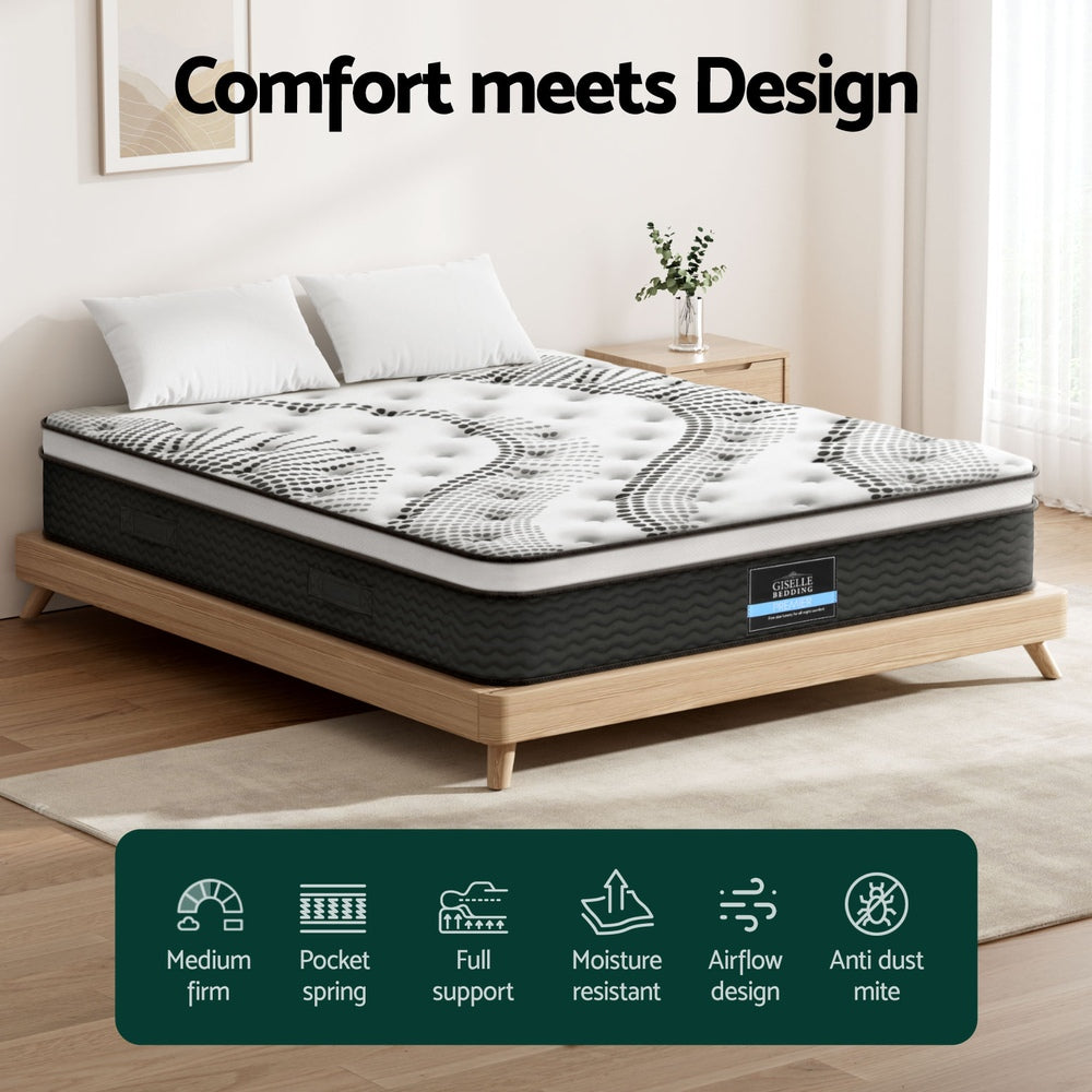 32Cm - 32cm Plush Euro Top Mattress Super King Supportive Comfortable Bed