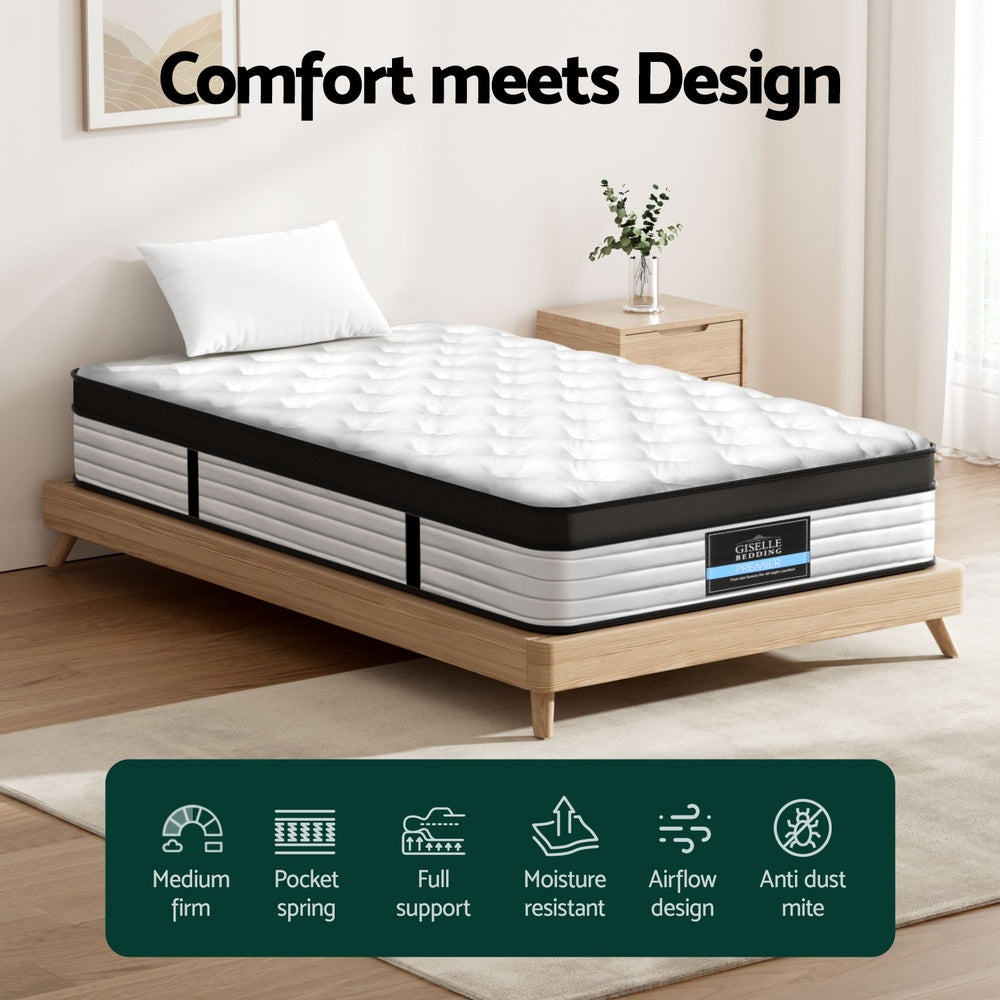 31Cm - 31cm Mattress Euro Top King Single - Durable, Long-Lasting Design