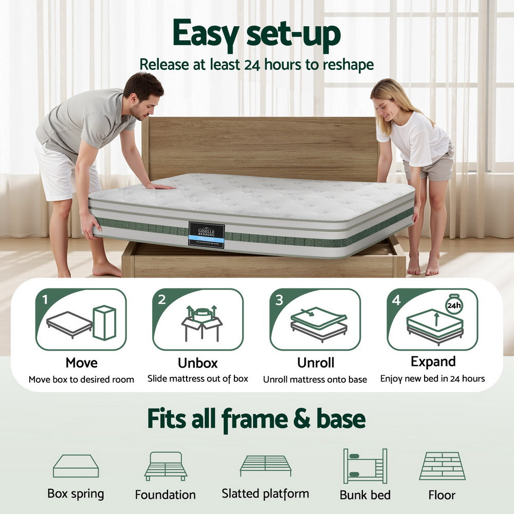Thick 20cm Giselle Mattress Double Green Tea Mattresses Medium-Firm