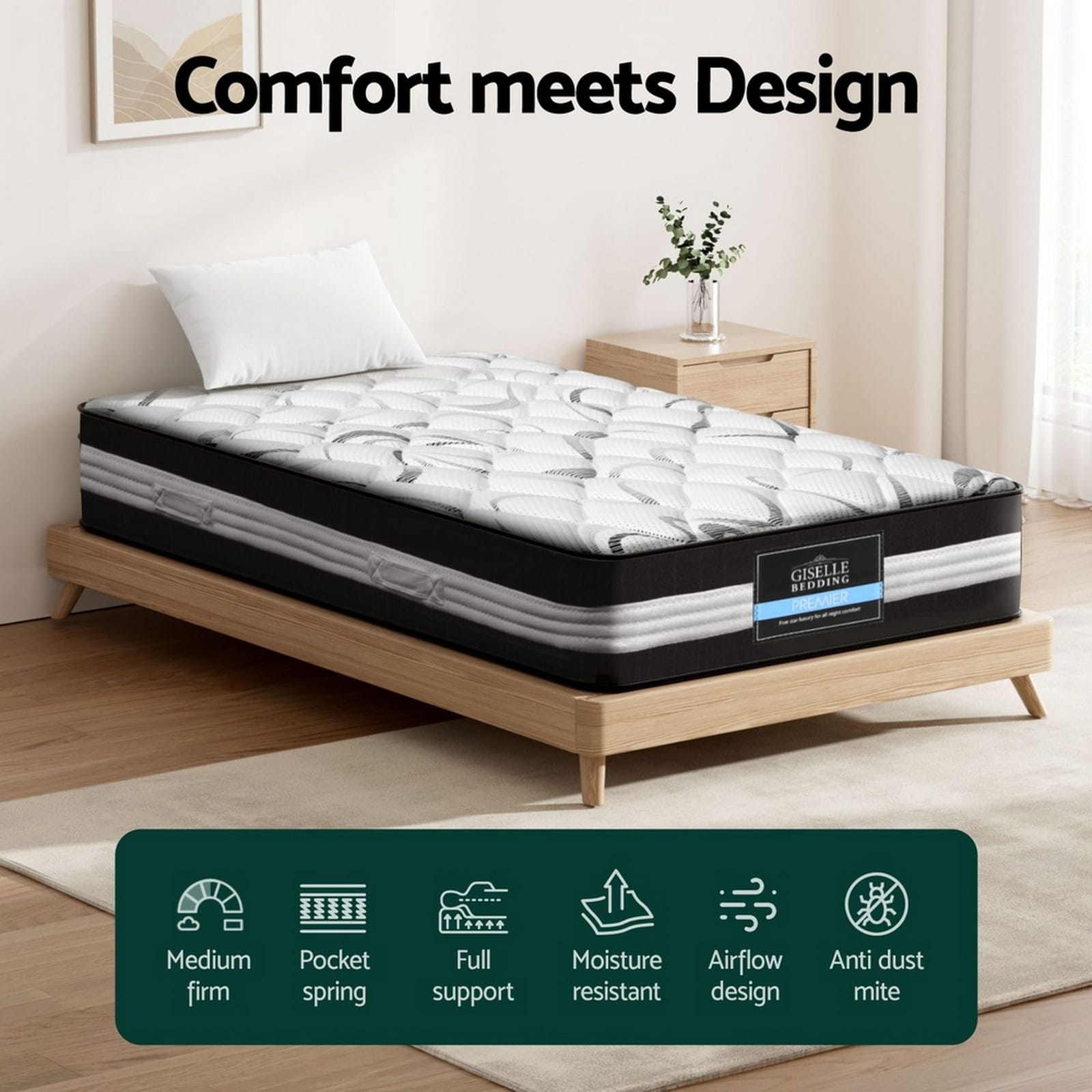 King Single Medium Firm Mattress 203x107cm