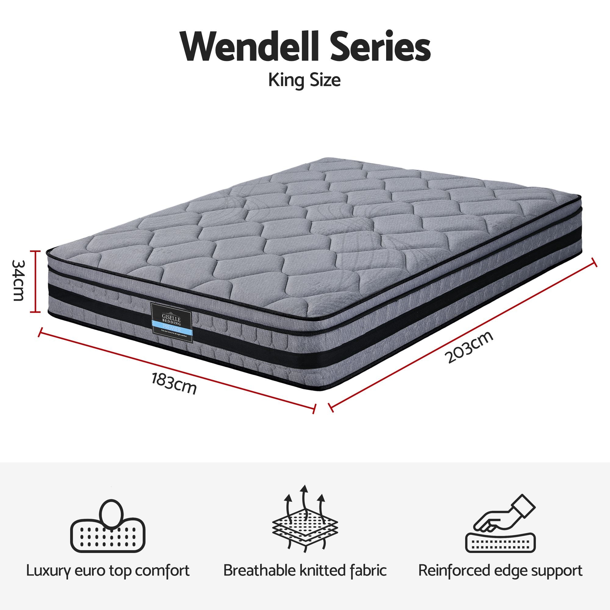 Giselle Bedding 34cm King Mattress Hybrid, Pocket Spring Bed Mattress