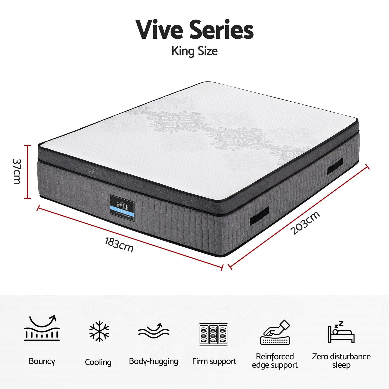 King Mattress 37cm Dual-Zone Flippable Gel | Simpledeals