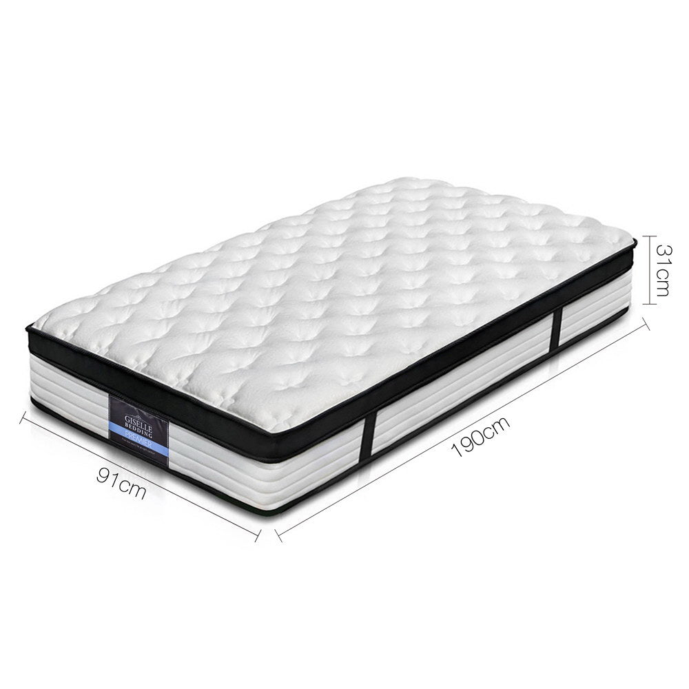 Single Size 31cm Euro Top Mattress Medium Firm 6.5, 450 Coil Support