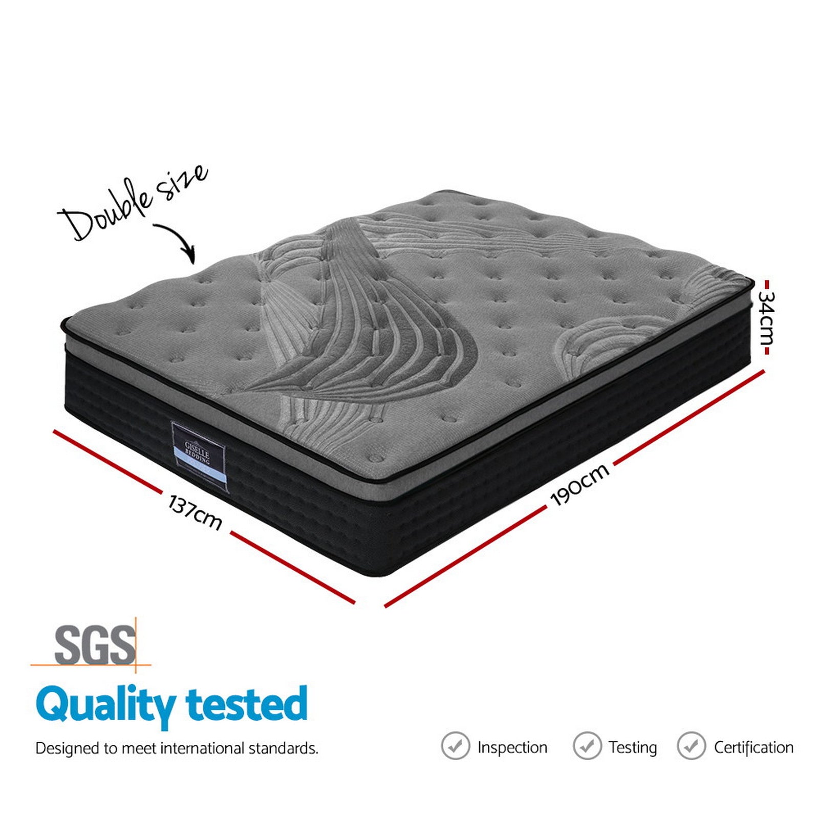 34cm Thick Euro Top Double Mattress 5-Zone Pocket Spring Support 6.0/ Medium Firm coils 660