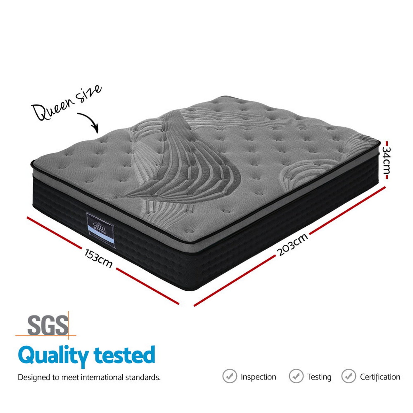 34cm Thick Euro Top Queen Mattress 5-Zone Pocket Spring Support 6.0/ Medium Firm coils 768