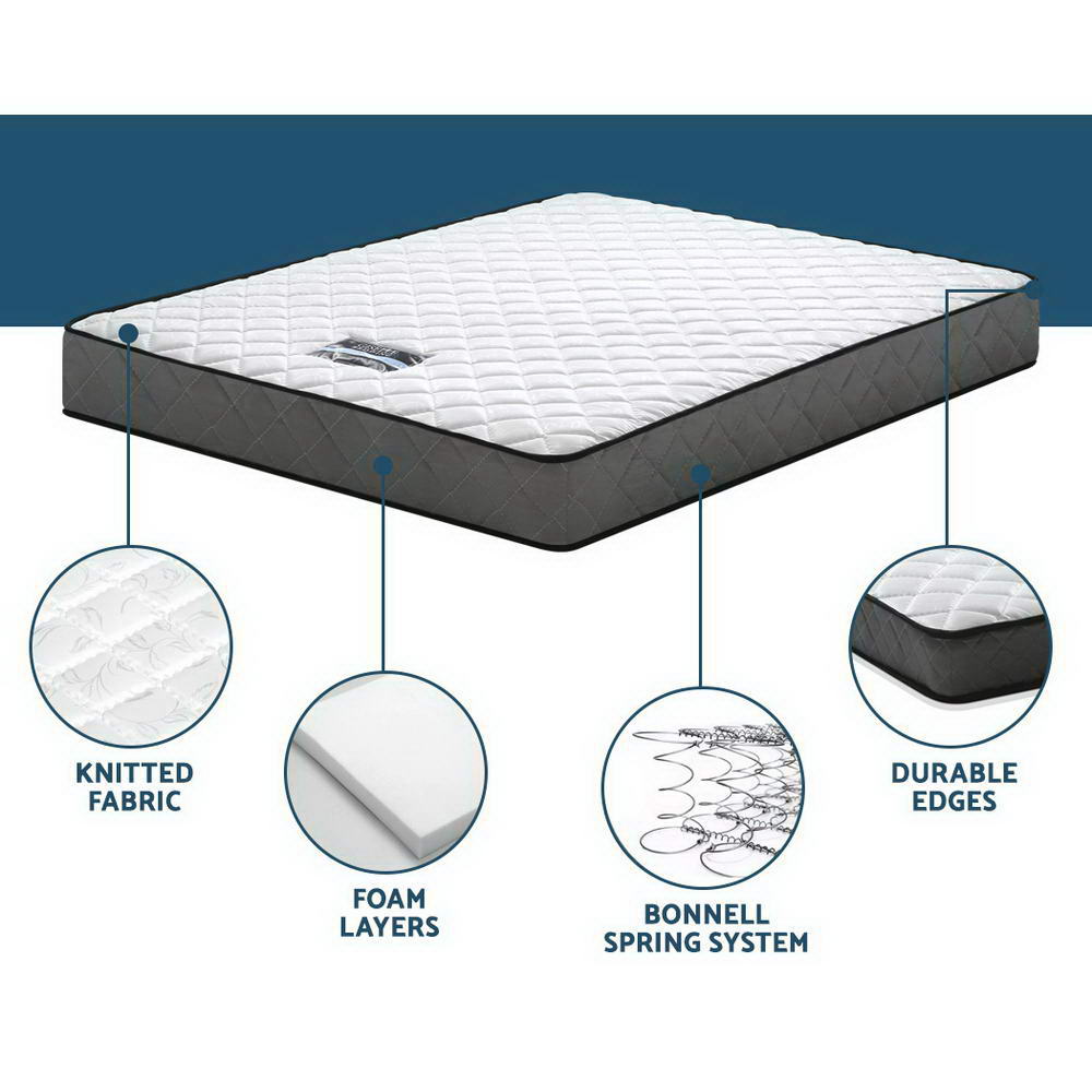 King Single Size Bonnell Spring Mattress 16cm Thick Medium-Firm Feel, 6-Turn Coil Support
