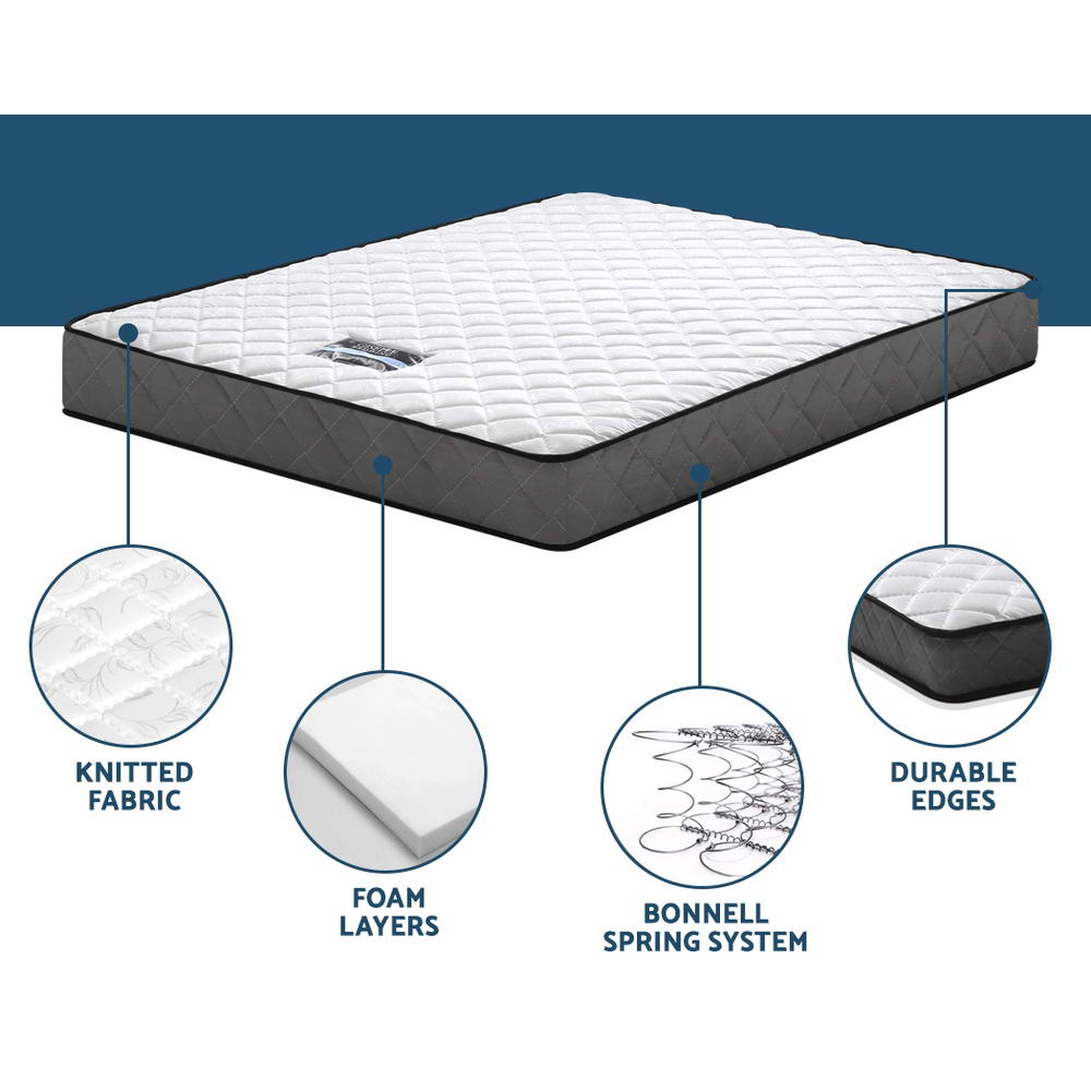 Queen Size Bonnell Spring Mattress 16cm Thick Medium-Firm Feel, 6-Turn Coil Support