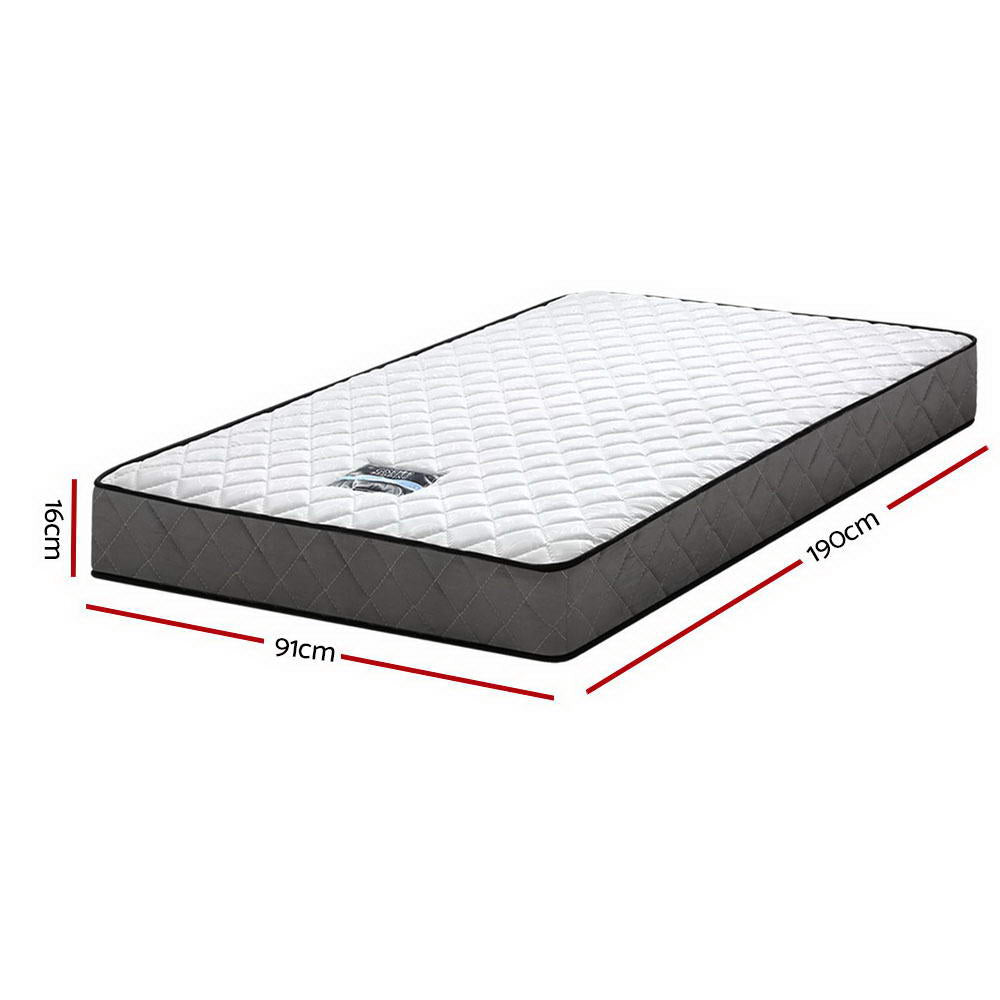 Single Size Bonnell Spring Mattress 16cm Thick Medium-Firm Feel, 6-Turn Coil Support