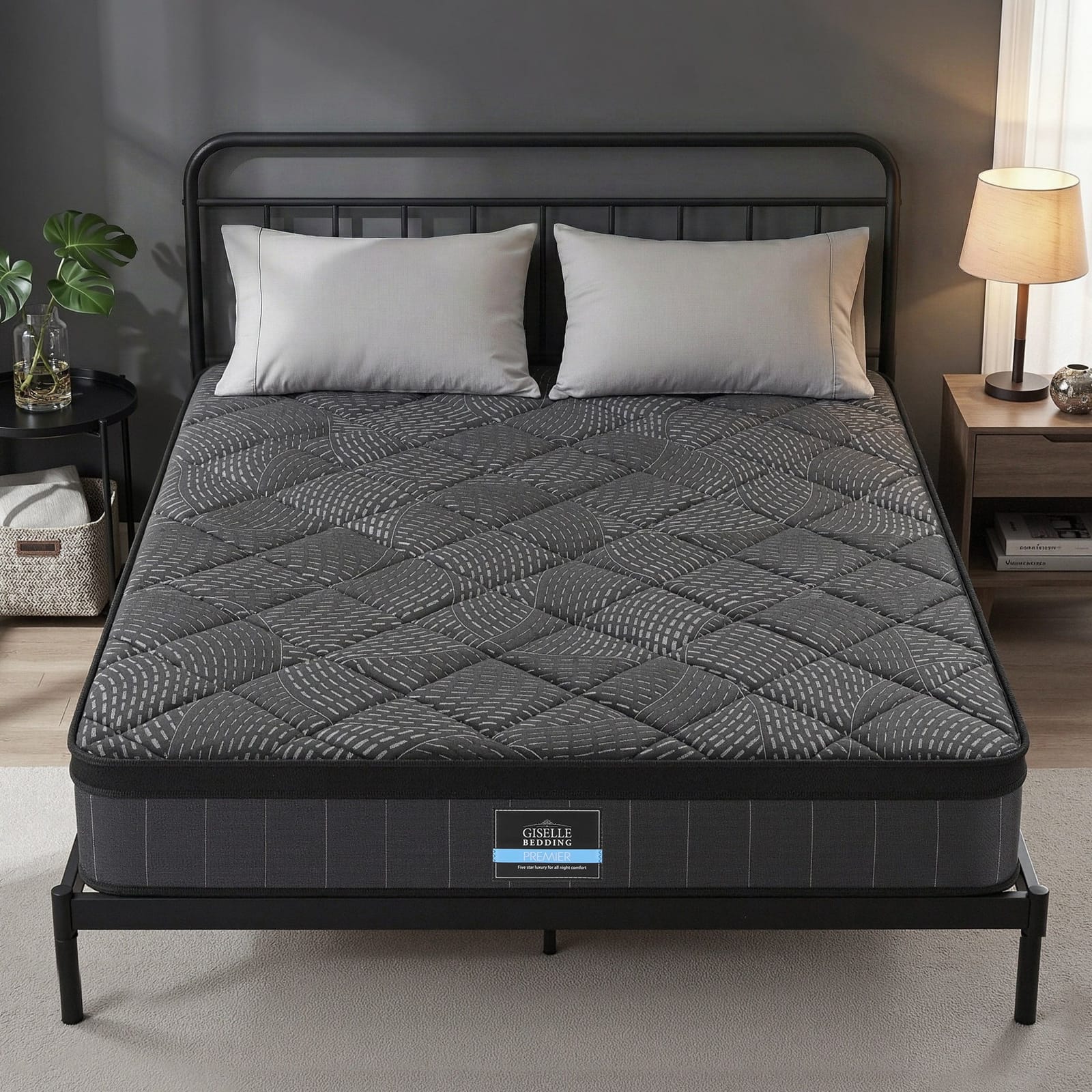 Black mattress 183x203x25cm, side view