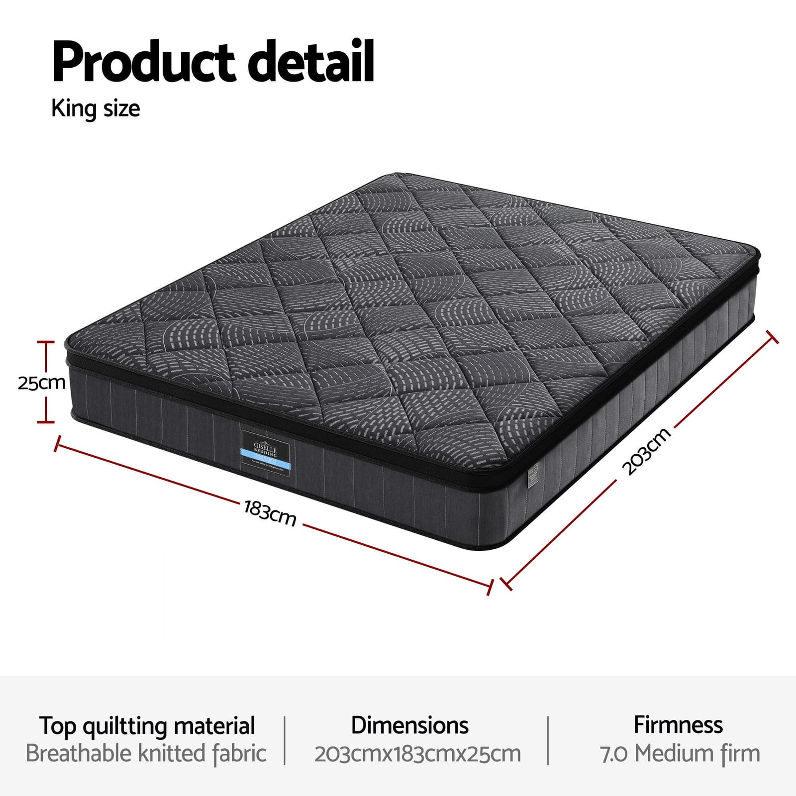 Black mattress 183x203x25cm, detail