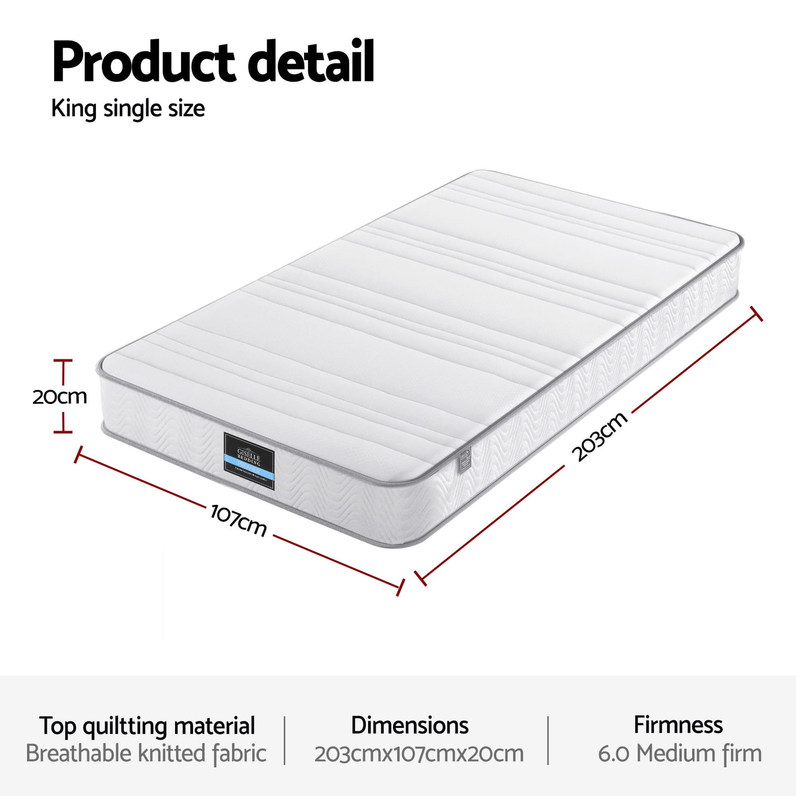 White mattress 107x203x20cm, detail