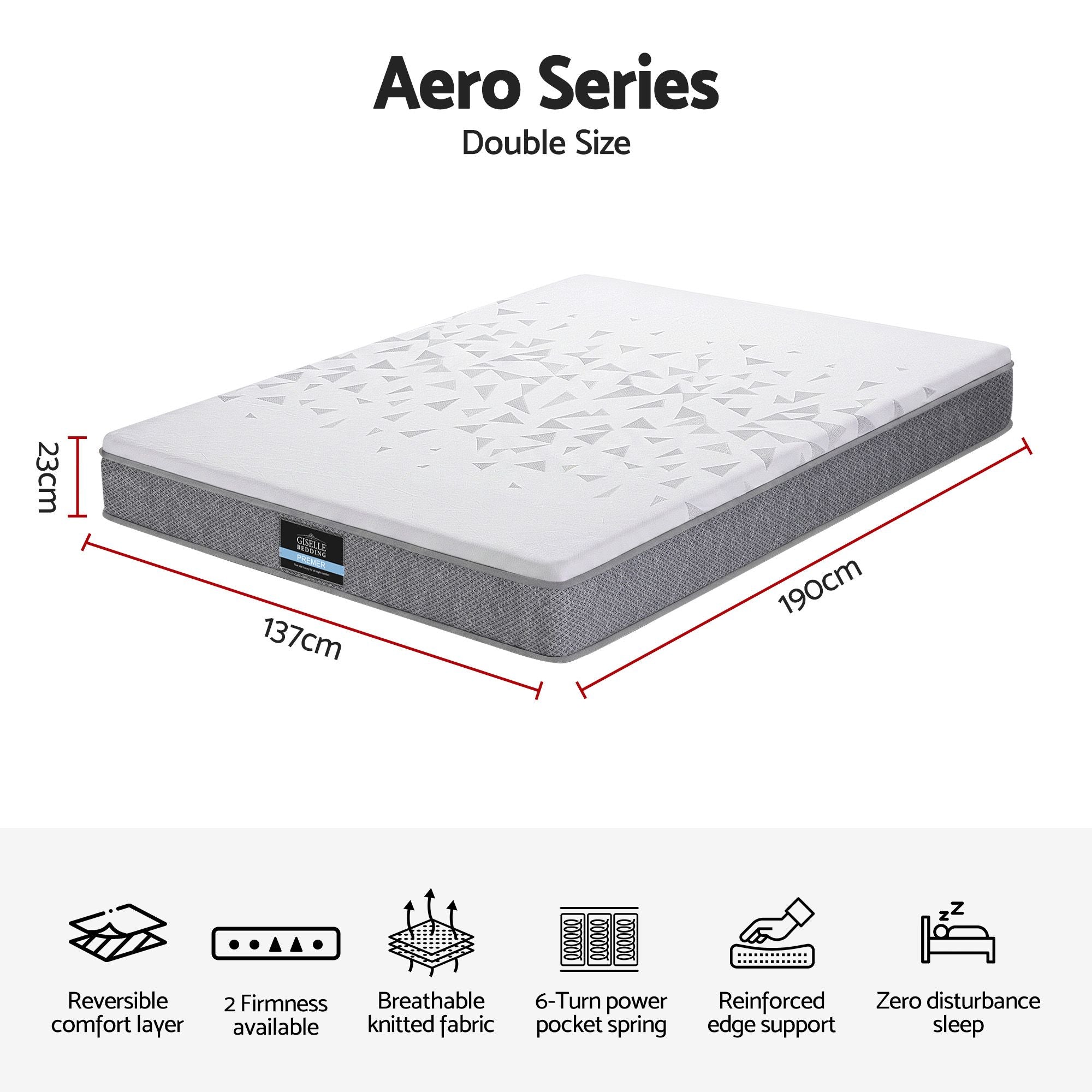 Double Mattress 23cm Pocket Spring Reversible | Simpledeals