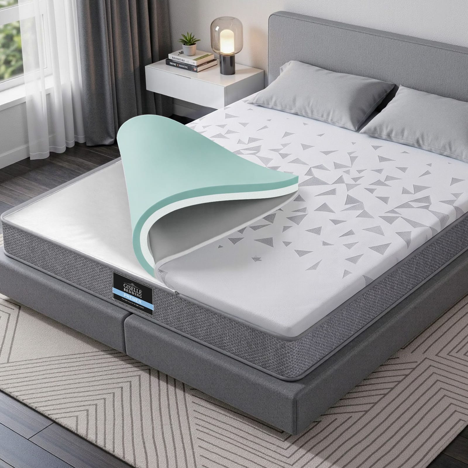 White mattress 183x203x23cm, side view