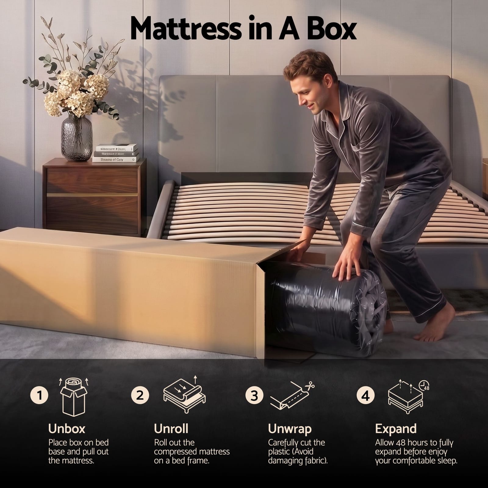 Black mattress 183x203x34cm, view 7