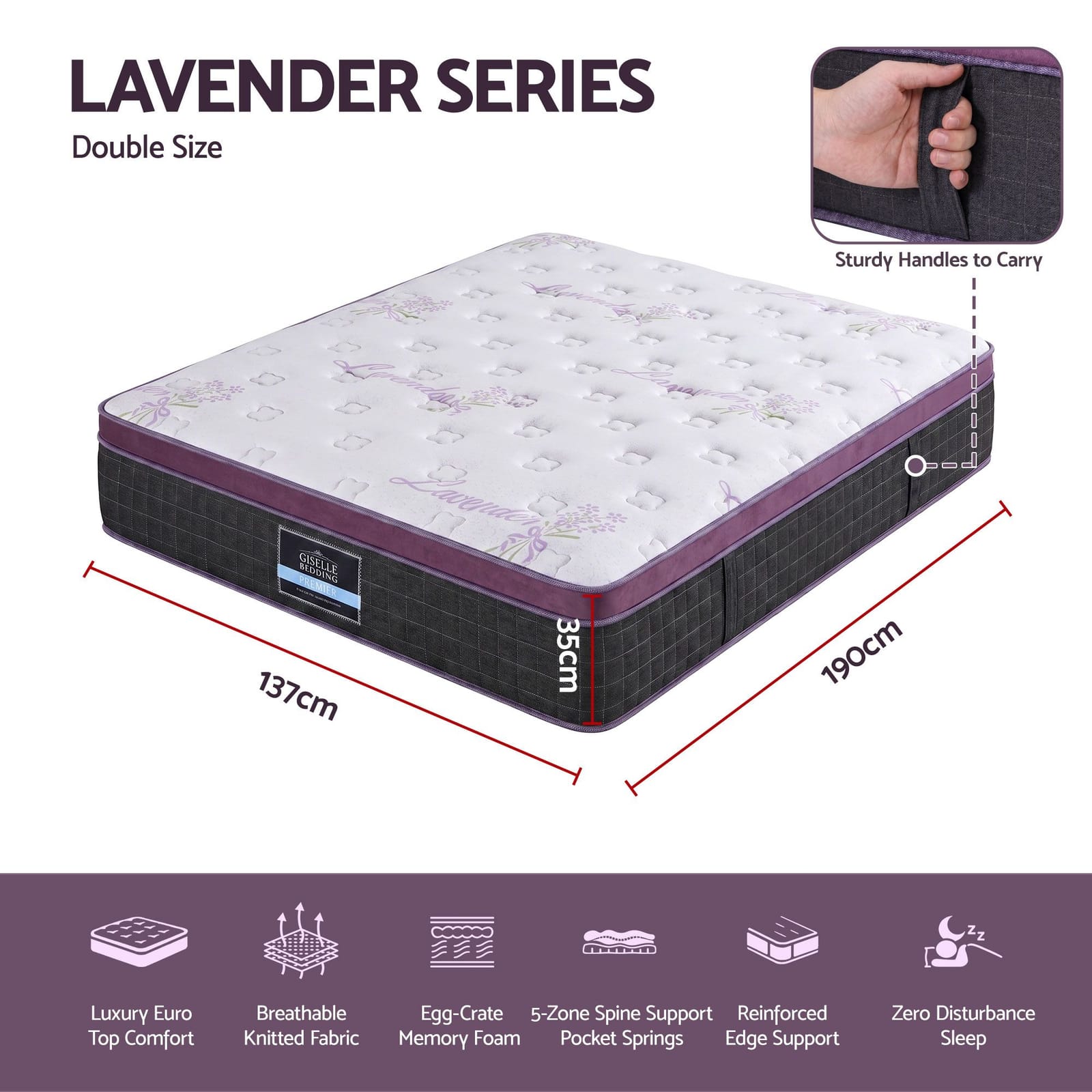 Double Euro Top Pocket Spring Mattress 35cm | Simpledeals