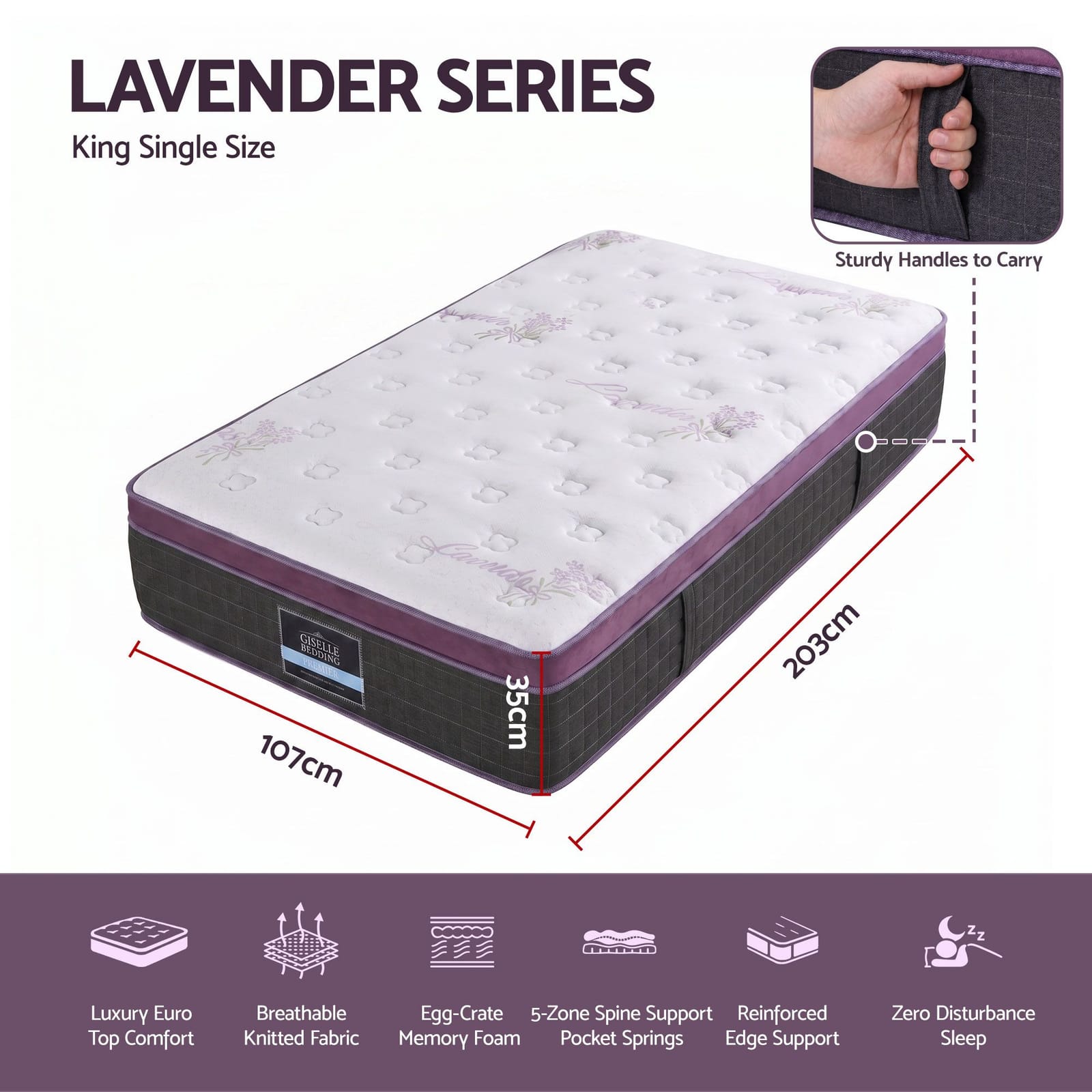 Purple mattress 90x190x35cm, view 10