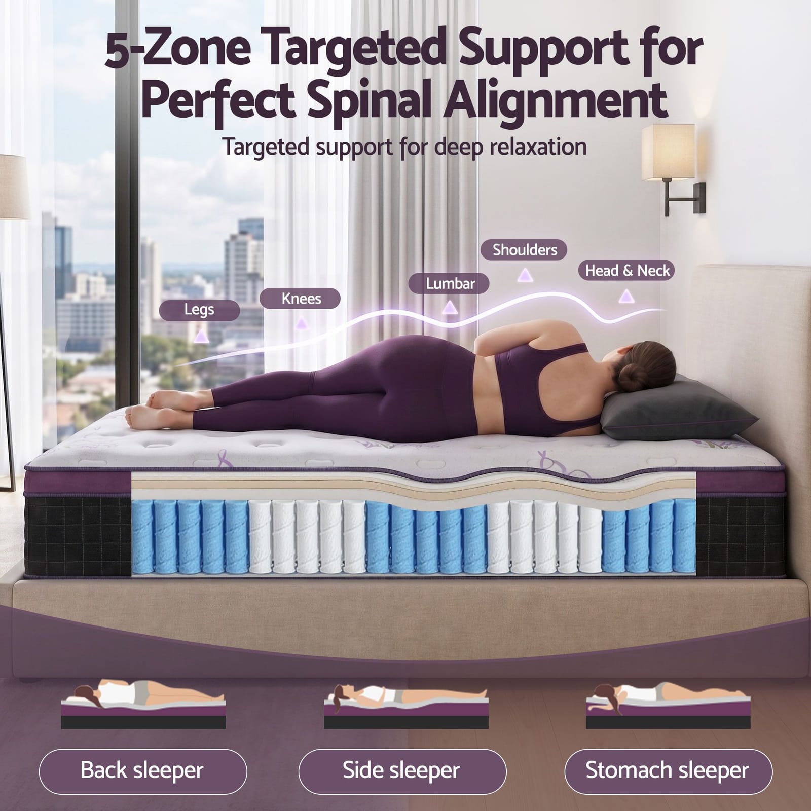 Purple mattress 90x190x35cm, rear view