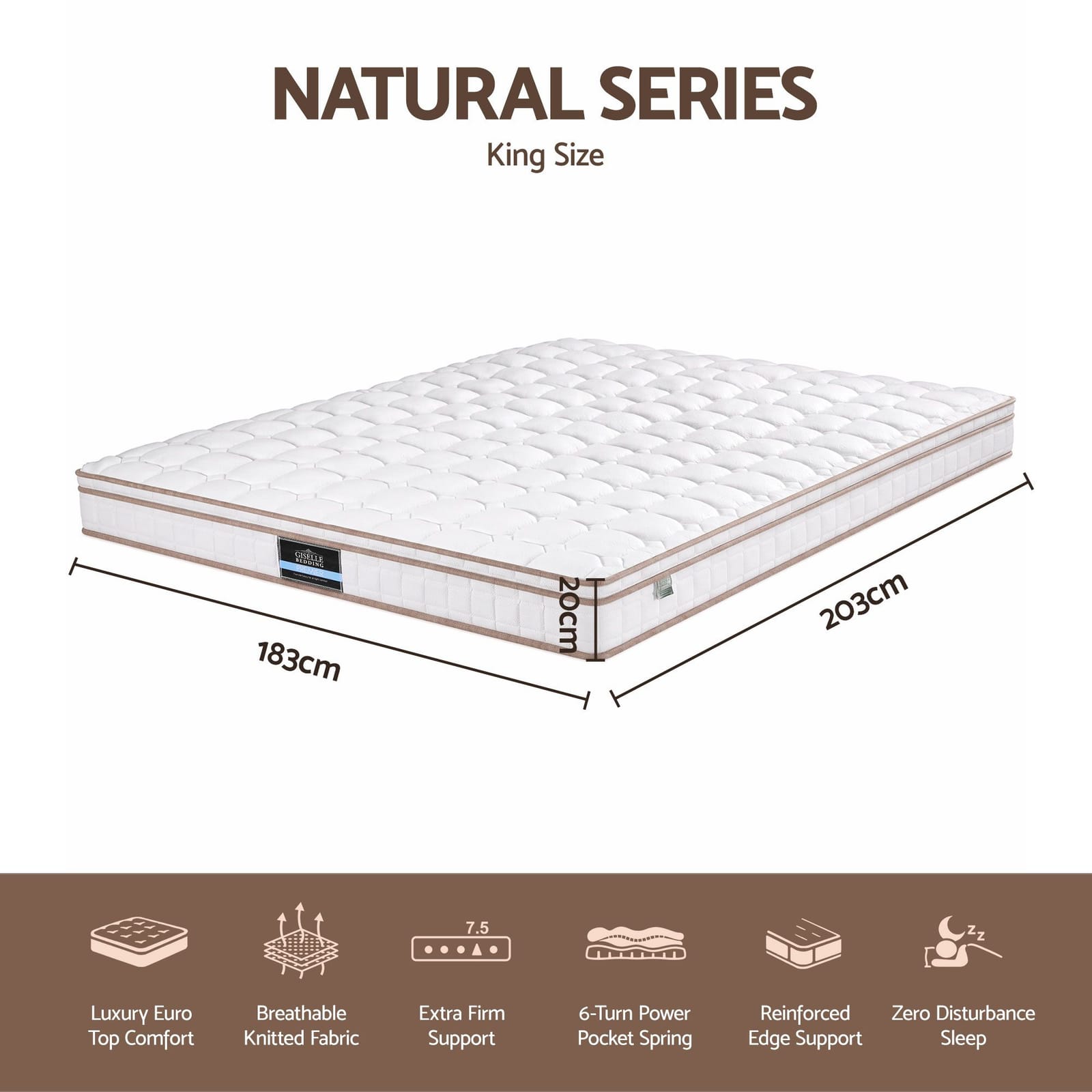White mattress 183x203x34cm, rear view