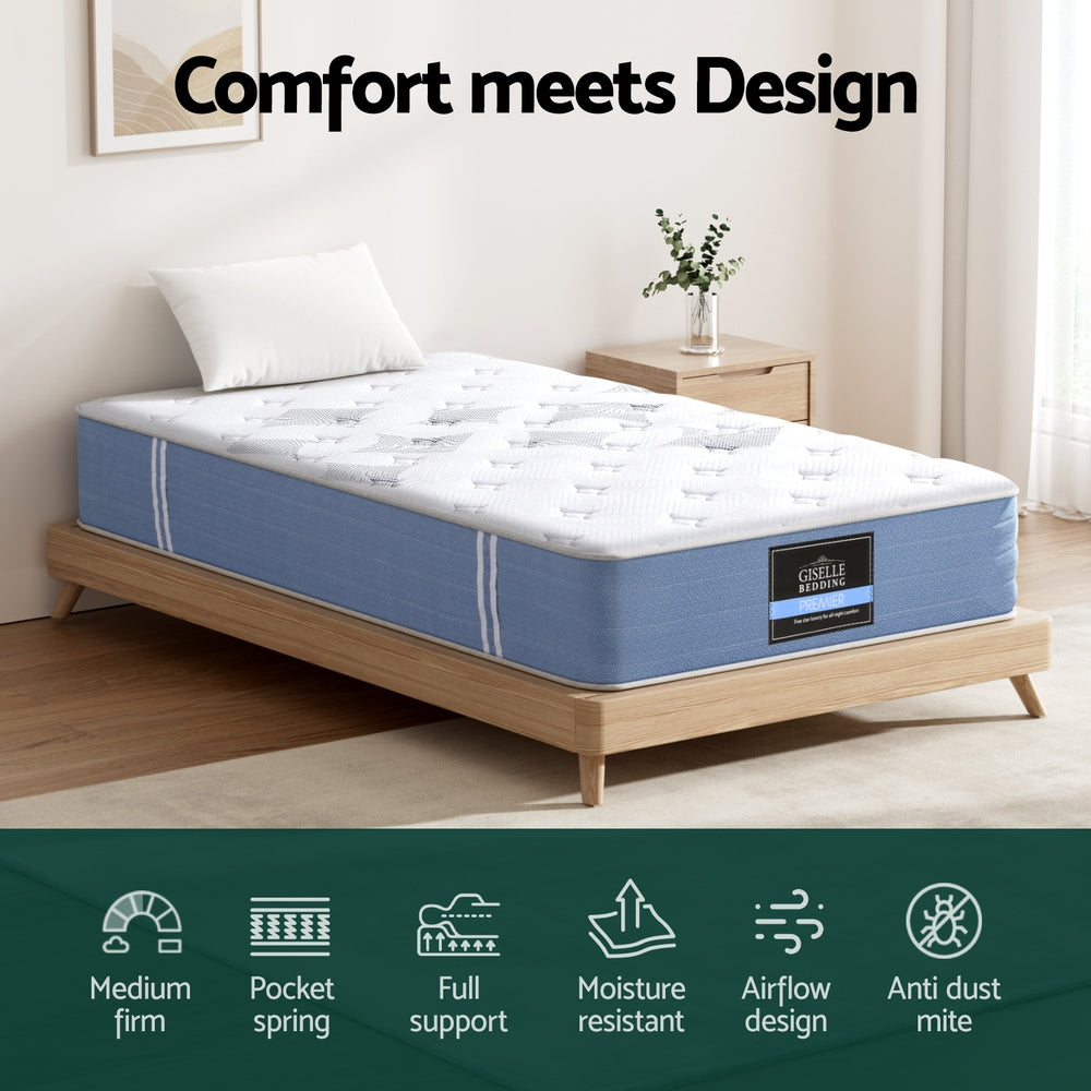 25cm Giselle Mattress King Single Bed Pocket Spring Mattresses -Modern