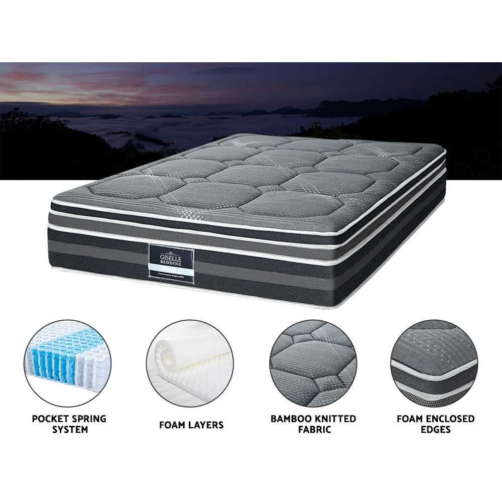 Simple Deals 35Cm Double Mattress Bed 7 Zone Dual Euro Top Pocket Spring Medium Firm