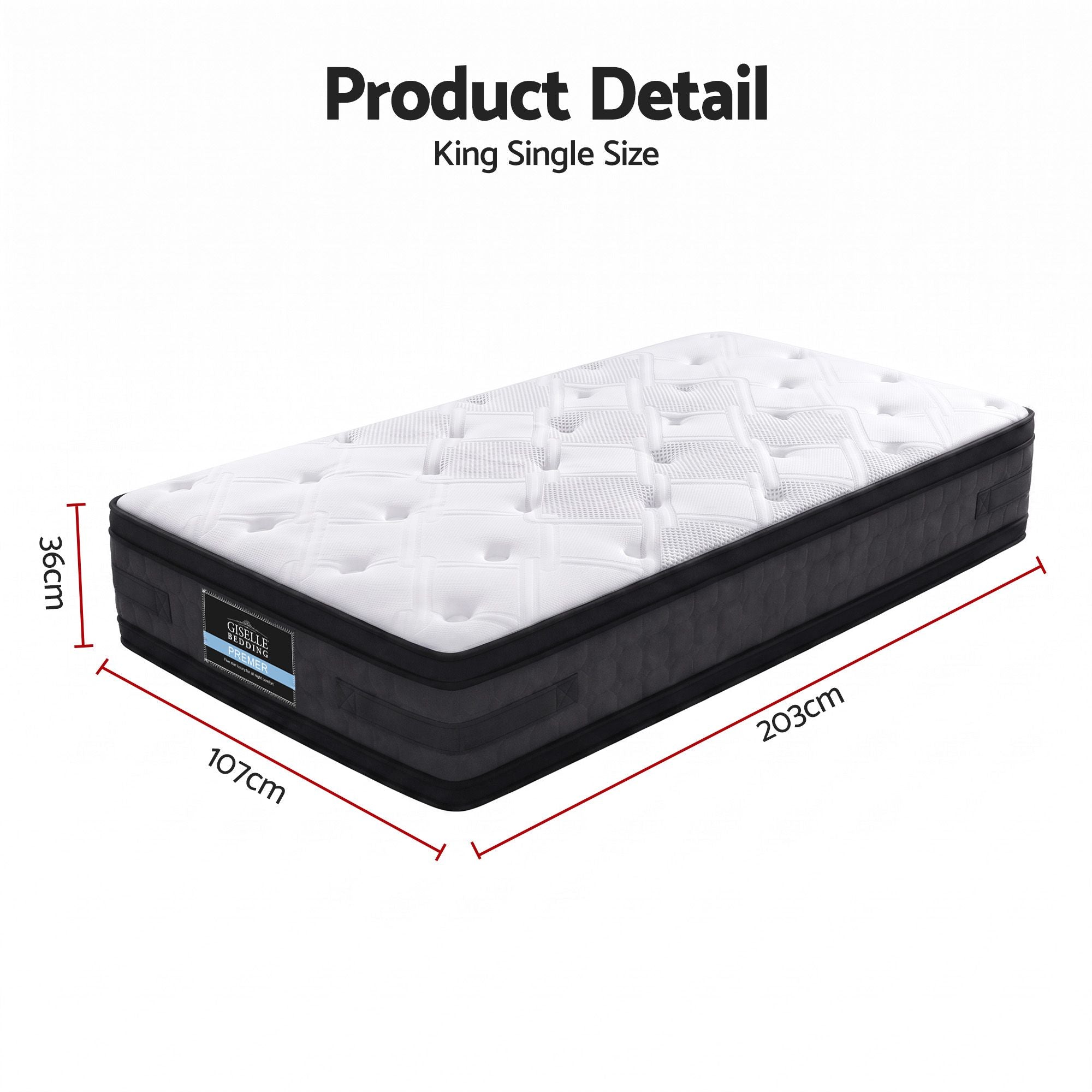 Giselle Bedding 7-Zone King Single Mattress 36cm Double Firmness Cooling Gel Memory Foam with Pocket Spring
