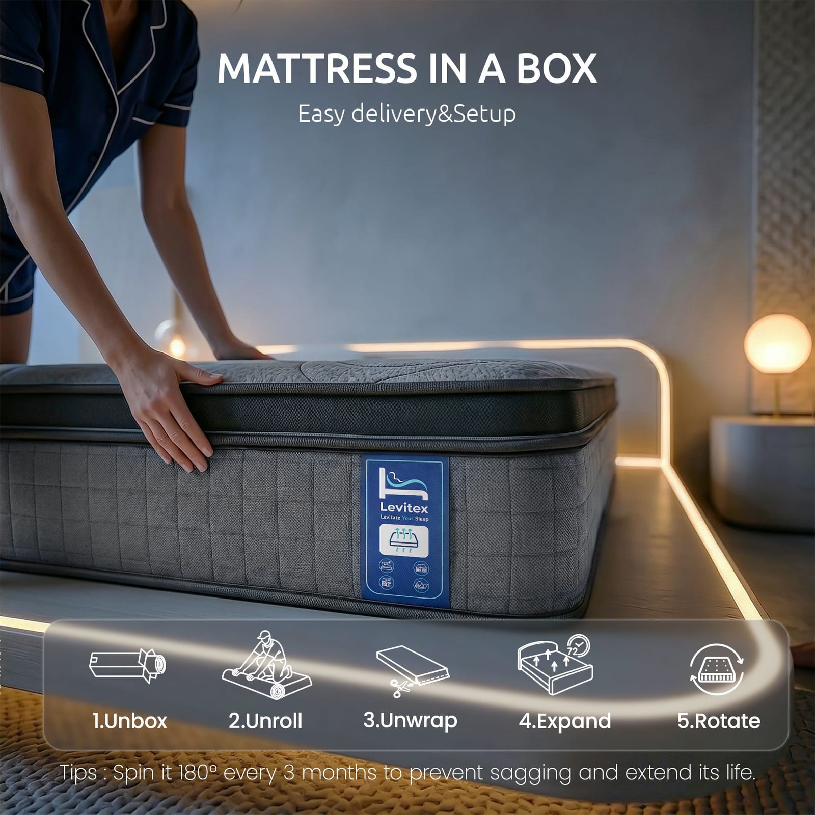 Grey mattress 203x105.5cm, view 11