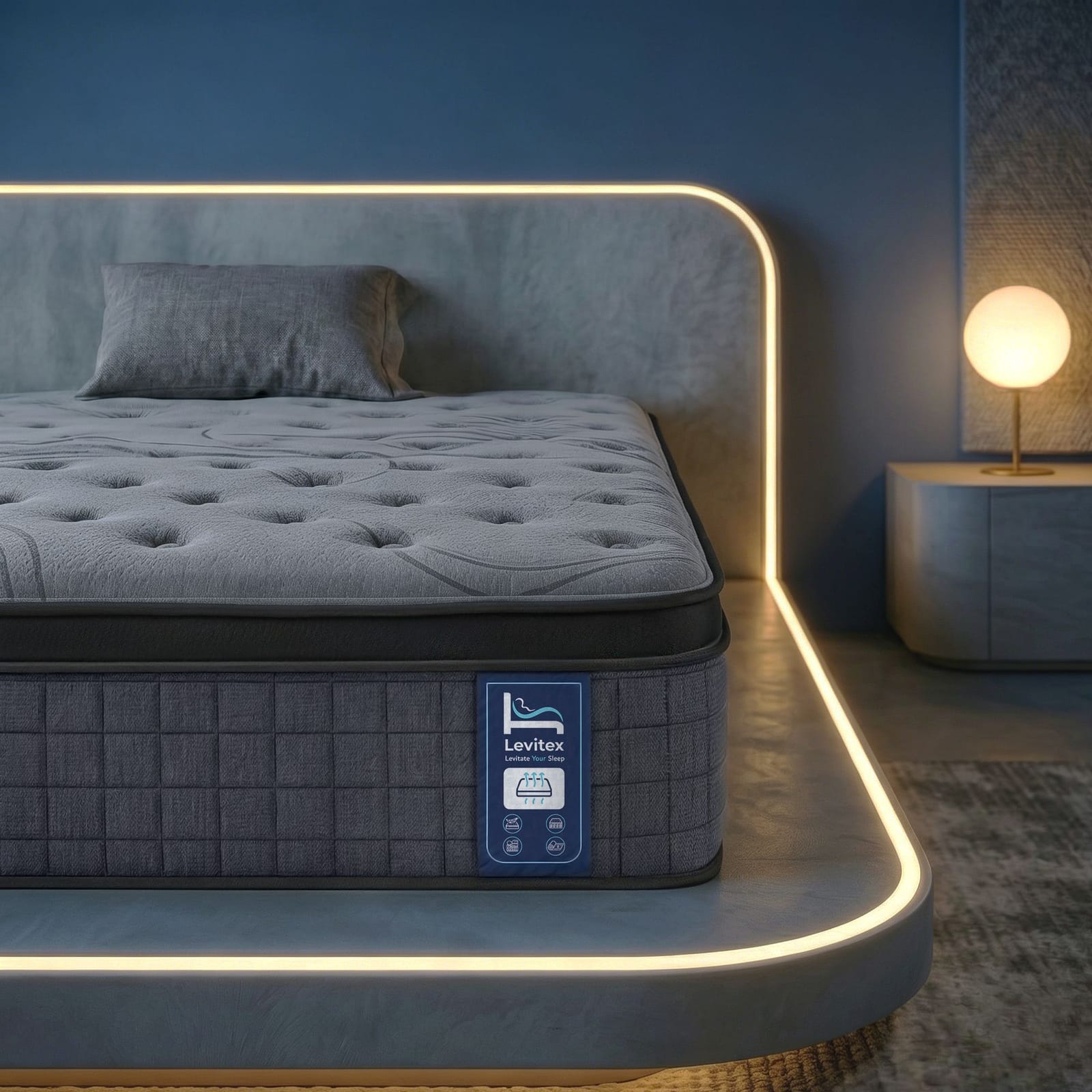 Grey mattress 203x105.5cm, side view
