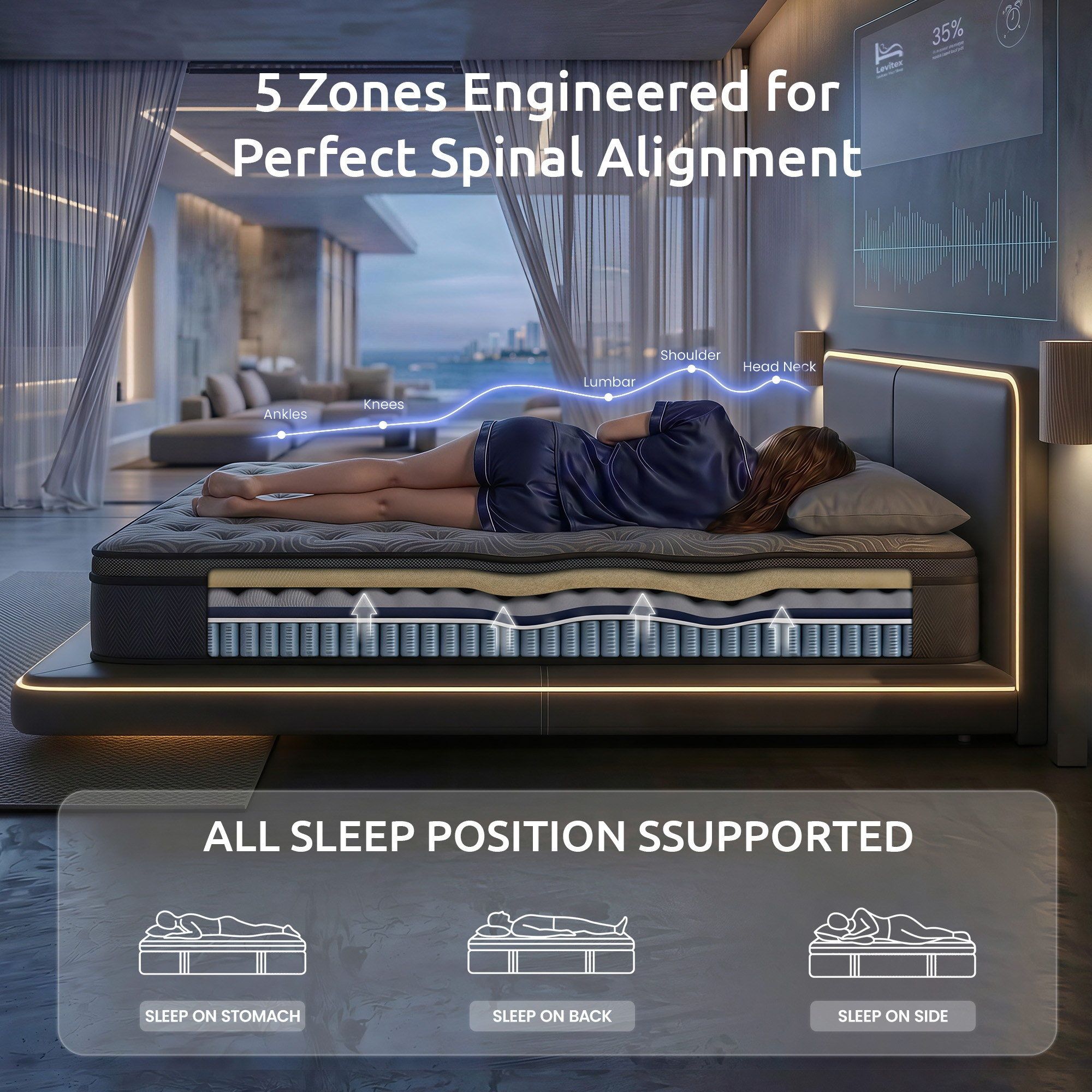 Double Mattress 34cm Pocket Spring Gel Memory Foam | Simpled
