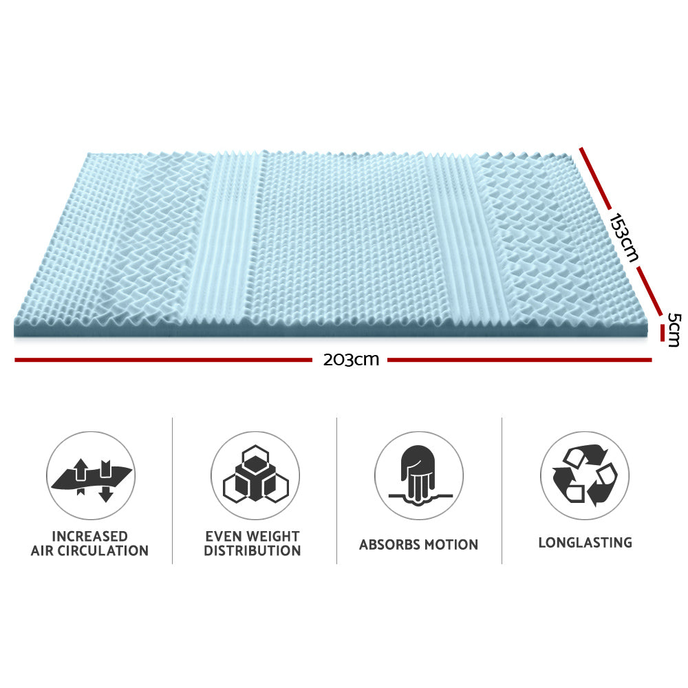 Queen 5Cm Memory Foam Mattress Topper 7-Zone