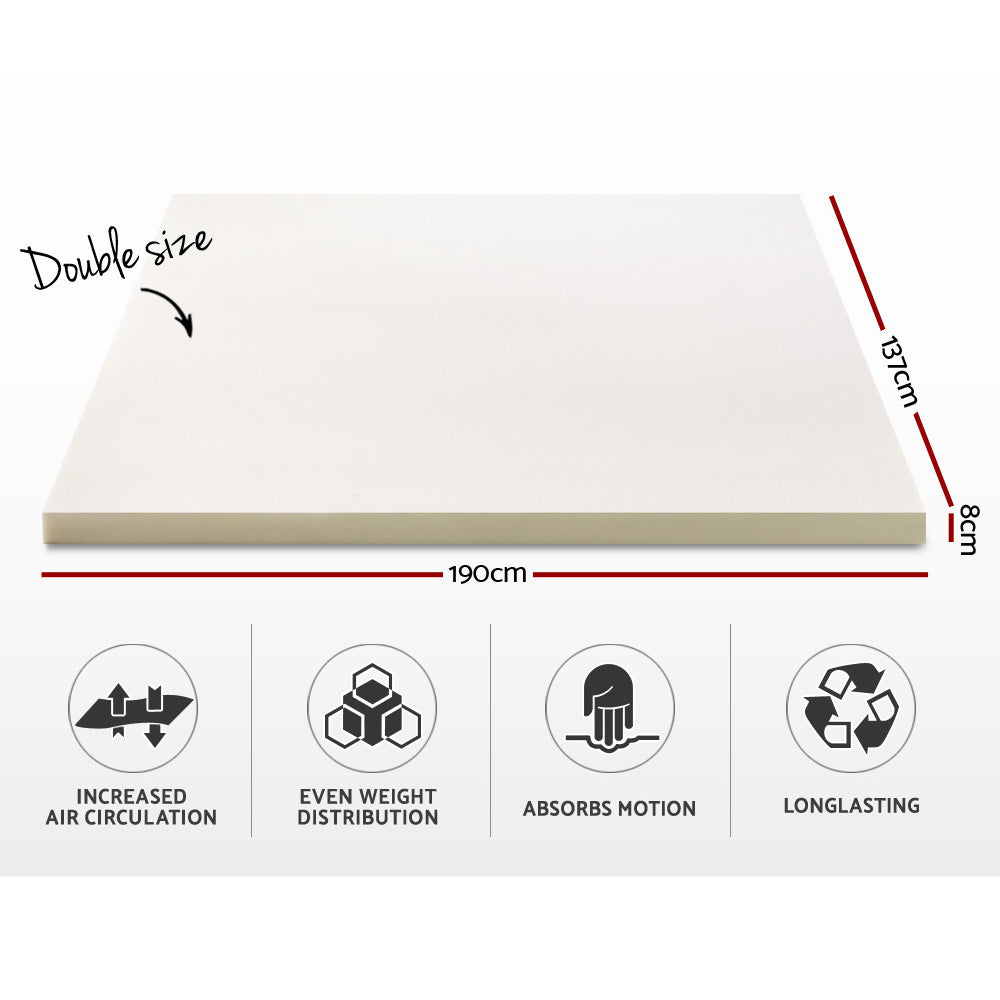 Double 8cm Memory Foam Mattress Topper High-Density Viscos Elastic, Breathable Support