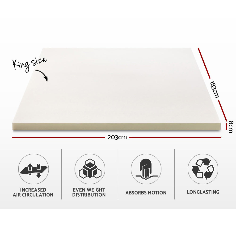 King 8cm Memory Foam Mattress Topper High-Density Viscos Elastic, Breathable Support