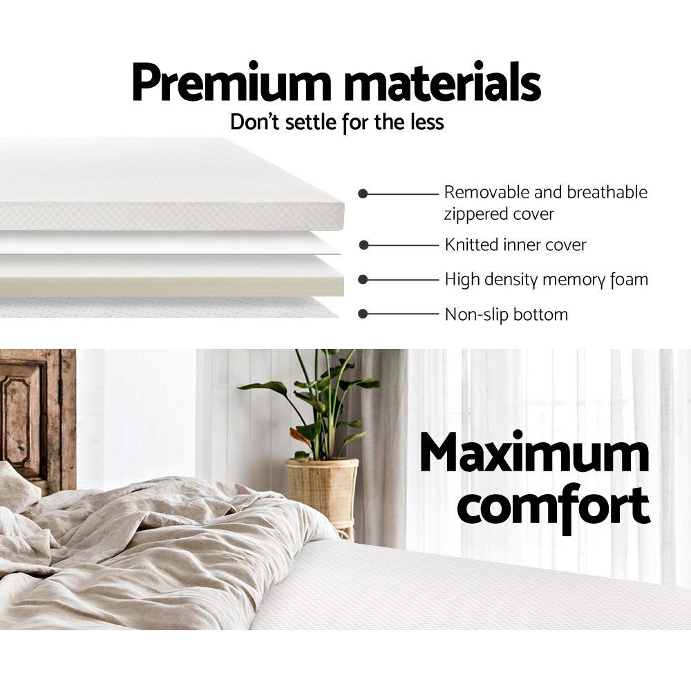 King 8cm Memory Foam Mattress Topper High-Density Viscos Elastic, Breathable Support
