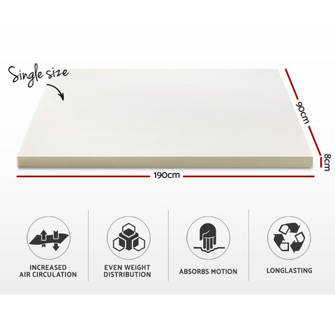 Simple Deals Bedding Alzbeta Memory Foam Mattress Topper w/Cover 8cm - Single
