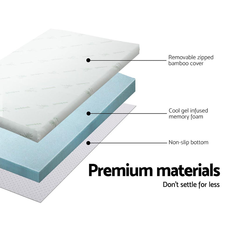Memory Foam Mattress Topper Cool Gel 5Cm Double - Giselle Bedding Bamboo Cover