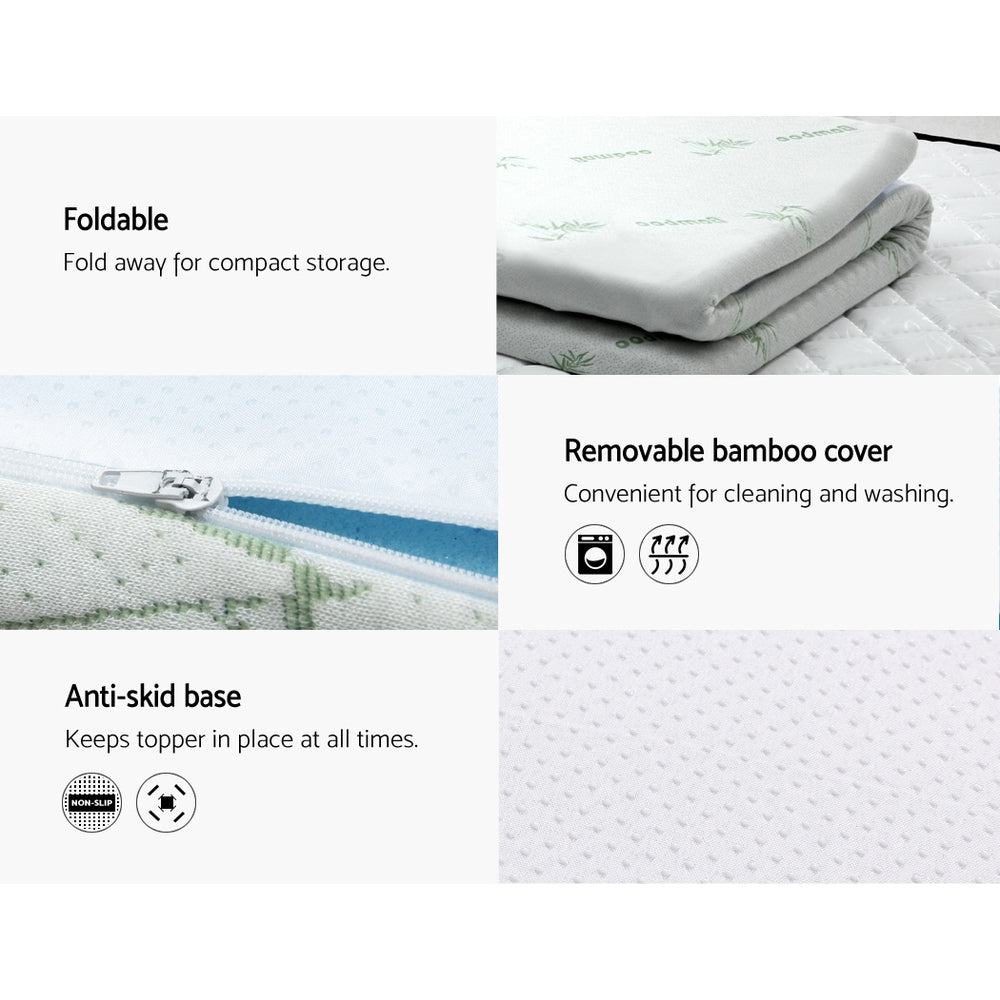 Simple Deals Bedding cool Memory Foam Mattress Topper w/Bamboo Cover 5cm - Queen