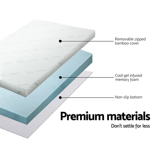 Memory Foam Mattress Topper Cool Gel 5Cm Single - Giselle Bedding Bamboo Cover