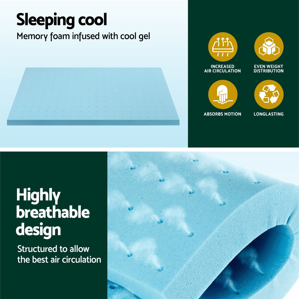 Memory Foam Mattress Topper Ventilated Cool Gel 8cm Single