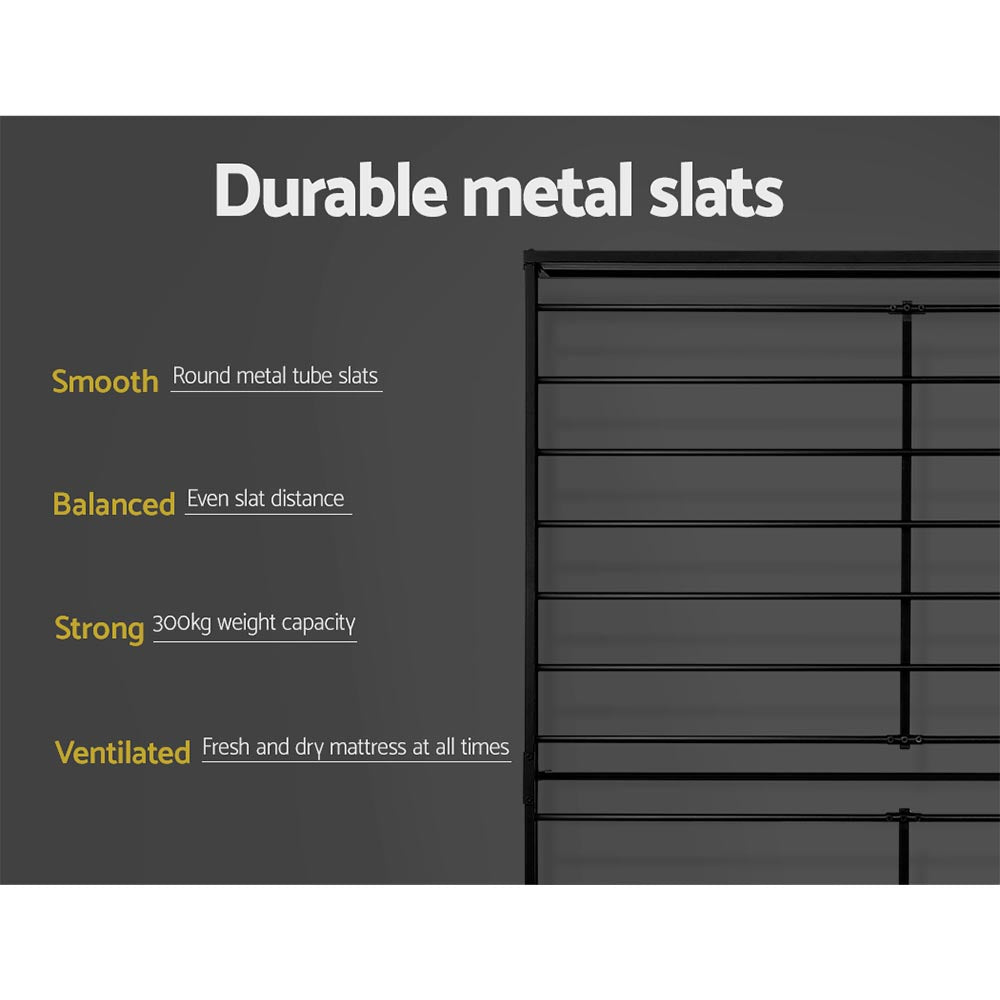 Double Bed Frame Industrial Metal & Wood Powder-Coated Black