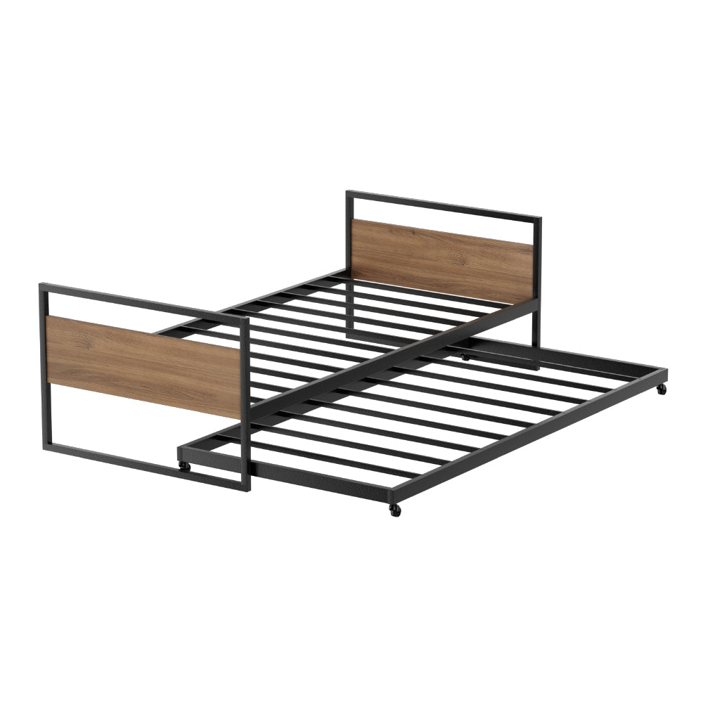 Metal Bed Frame 2x Single Size Trundle Daybed Durable Steel Frame