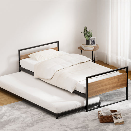 Metal Bed Frame 2x Single Size Trundle Daybed Durable Steel Frame | Beds & Bed Frames