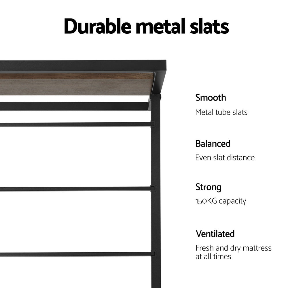 Metal Bed Frame 2x Single Size Trundle Daybed Durable Steel Frame
