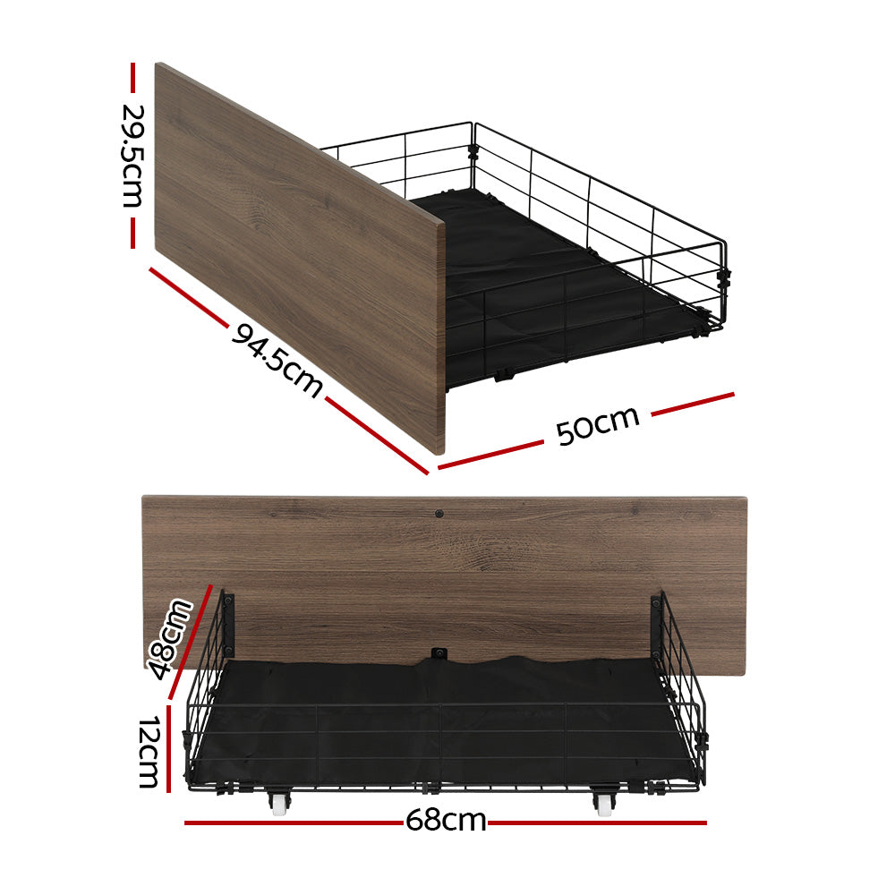 2x Trundle Drawers for Metal Bed Frame Storage Black & Walnut