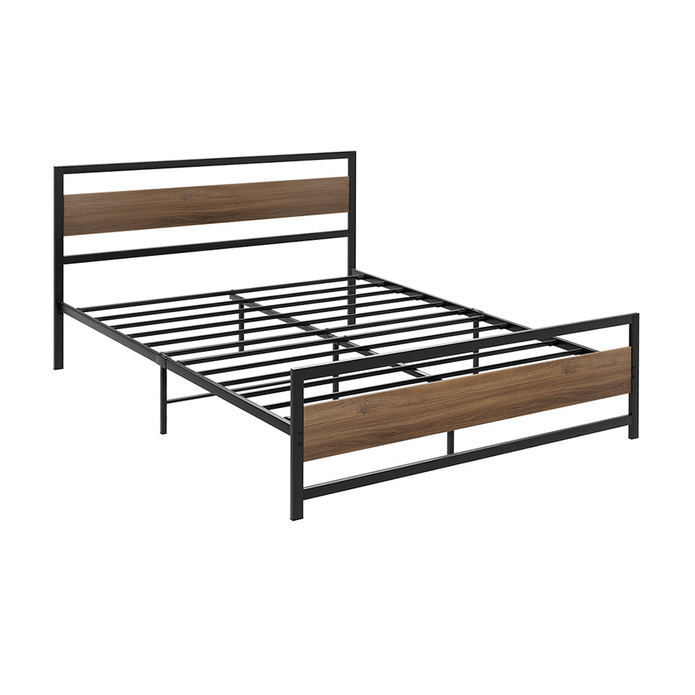 Metal Bed Frame Double Size With Mattress Platform Black