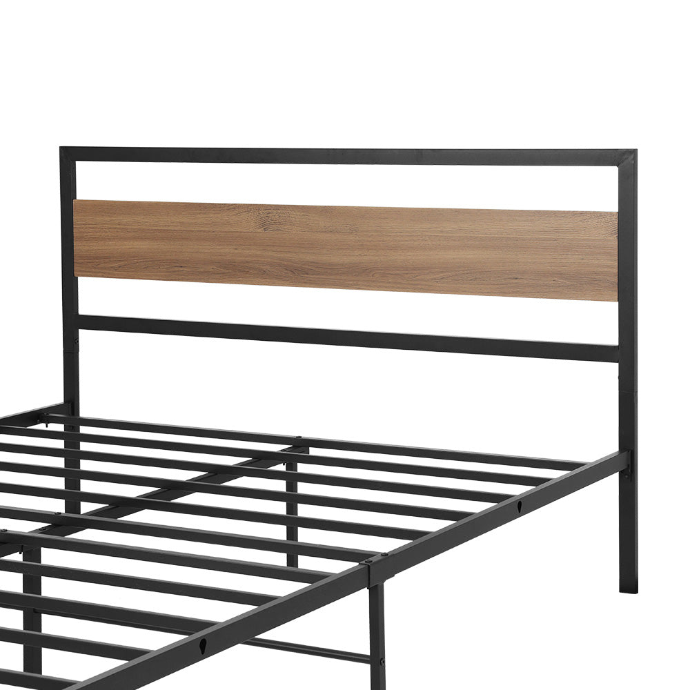 Metal Bed Frame Double Size With Mattress Platform Black