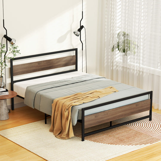 Beds & Bed Frames - Metal Bed Frame Double Size With Mattress Platform Black