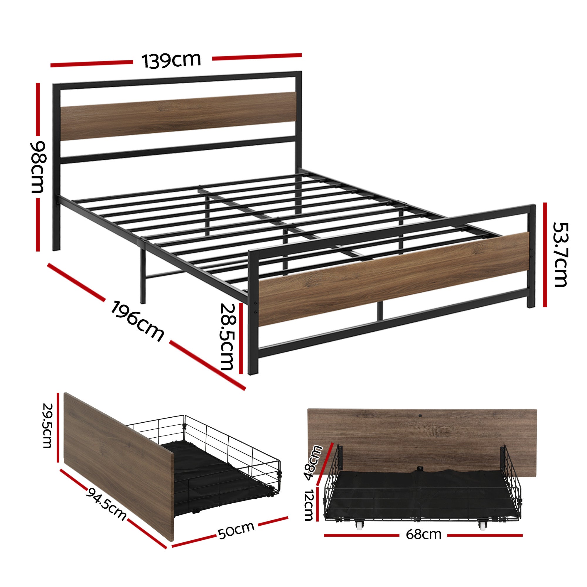 Artiss Double Bed Frame Metal 2 Drawers | Simpledeals