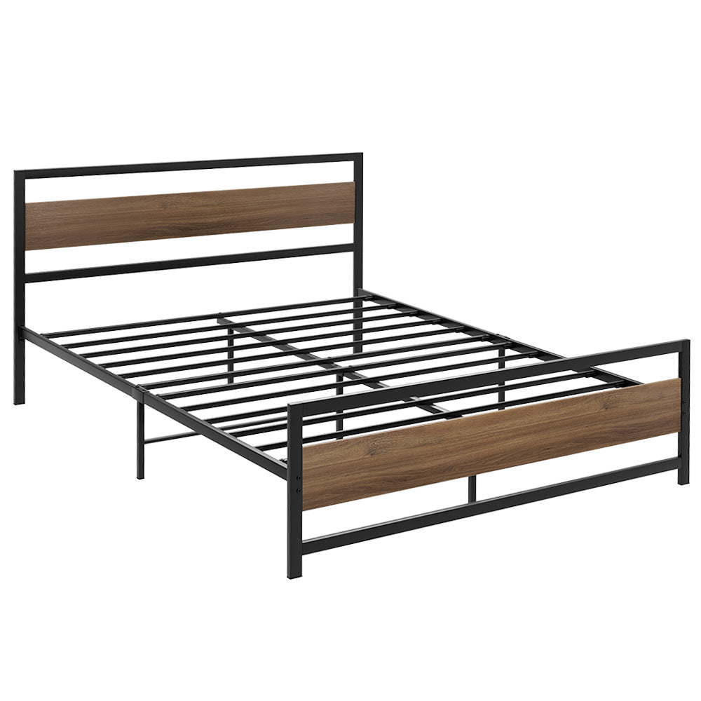 Queen Size Metal Bed Frame With Mattress Platform And Black Base
