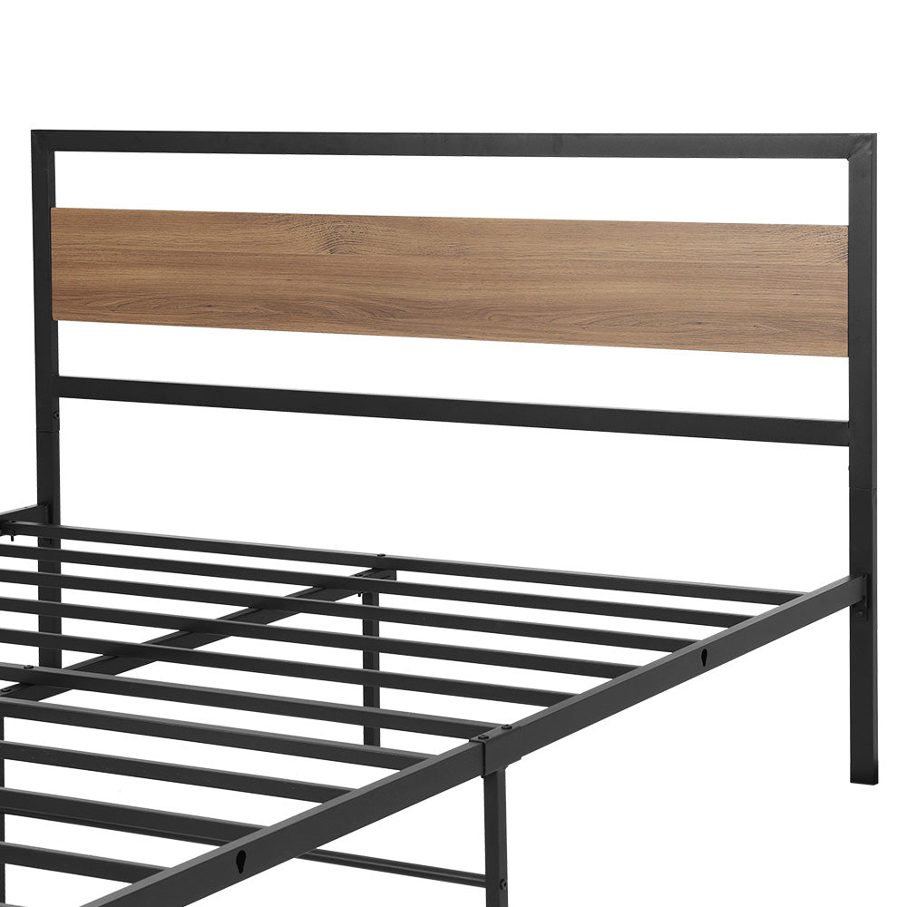 Queen Size Metal Bed Frame With Mattress Platform And Black Base