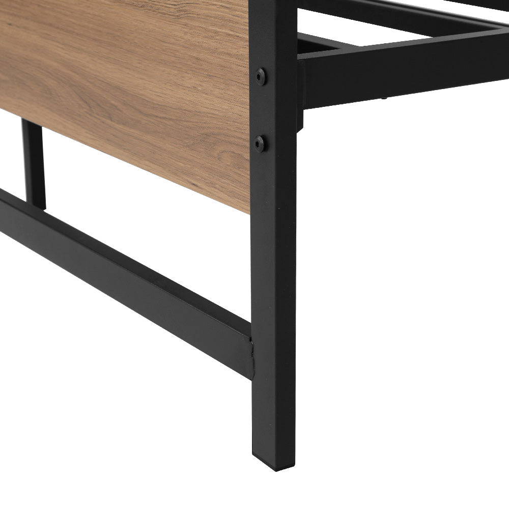 Queen Size Metal Bed Frame With Mattress Platform And Black Base